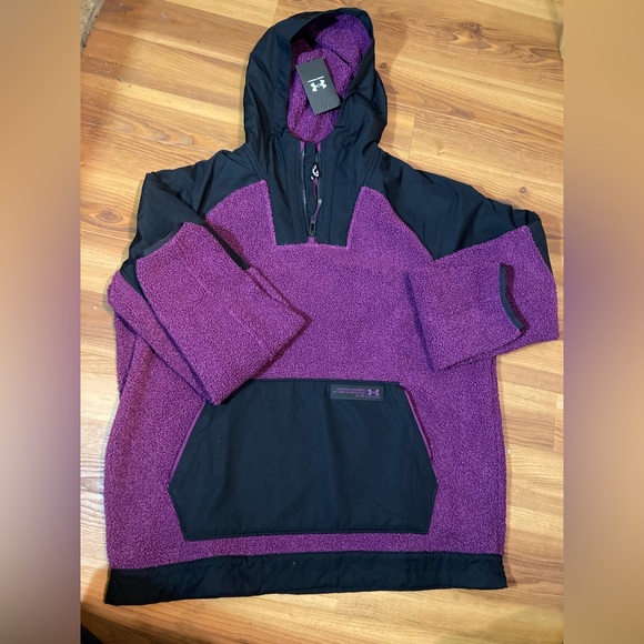 NWT Under Armour Men's Mission Boucle Anorak 1/4 Zip Jacket Black/Purple Size L - Picture 2 of 4